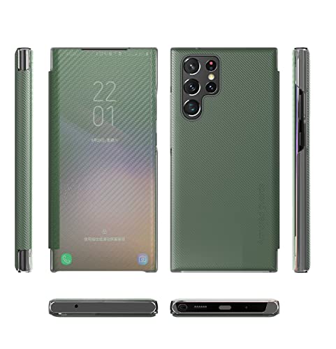 XYX Capa flip para Samsung S22 Ultra 5G, fibra de carbono ultra fina visão clara capa de proteção de