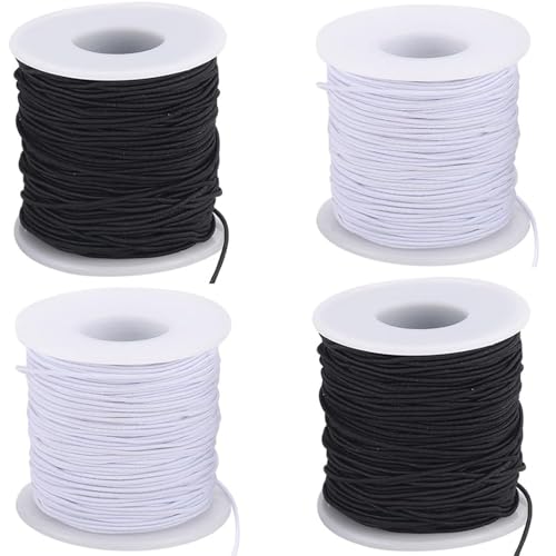 Elastic String for Bracelets 4 Rolls Black and White String for Bracelet Making 1mm 656Feet Beading Thread for Jewelry Making