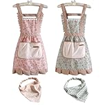 GMHLLES 4pcs Aprons for Women Kitchen Chef Cooking Apron Wrap Around Aprons 1940 Style Vintage Floral, Sleeveless with Pockets, Suitable for Cooking, Baking and Gardening (With Headscarf*2)