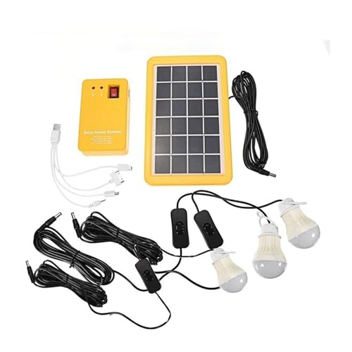 Kit de doméstico con generador de panel de energía solar con 3 bombillas LED, lámpara solar, luz de emergencia, 4 cabezales, carga USB for jardín al aire libre Para bricolaje(3W-3Bulb)