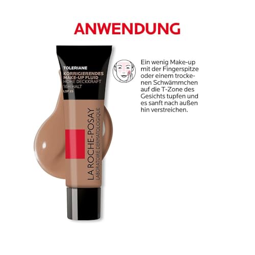 La Roche-Posay, Toleriane, Fluide Correcteur, Fond de Teint Longue Tenue 16H, Haute Couvrance, Adapté aux Peaux Sensibles à Tendance Acnéique, SPF 25, Teinte : 15, 30 ml