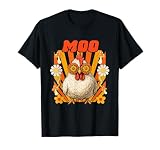 Design amusant de poulet moo vintage avec des lunettes de soleil florales, des champignons, des marguerites et des illustrations groovy inspirées des années 70 pour la vie de ferme, la vie à la campagne et les fans d'esthétique bohème.