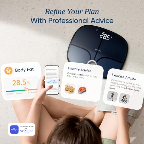 Image of Etekcity Smart Rechargeable Scale for Body Weight, BMI, Fat, Muscle Mass, Digital Bathroom Scale with 13 Metrics, Secret Mode, Bluetooth Connect to Free Apps, Stealth Black
