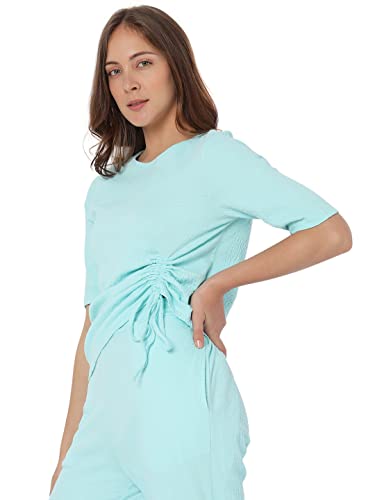 Image of VERO MODA Solid Cotton Round Neck Women's Top