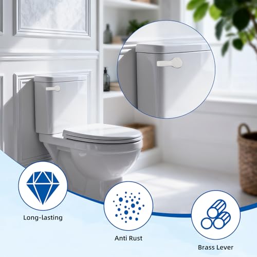 Image of Hibbent Universal Metal Front Mount Flush Toilet Handle Kit, White | Solid Brass Toilet Flush Tank Lever with Stainless Steel Adjustable Flapper Chains, Side Tank Toilet Handle for Most Toilets