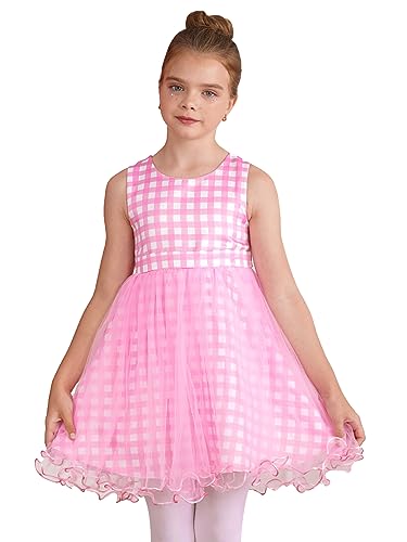 ranrann Girls Costume Plaid Pink Dress Princess Movie Cosplay Dresses Outfits Theme Birthday Party Dress Up Type C 9-10 Years