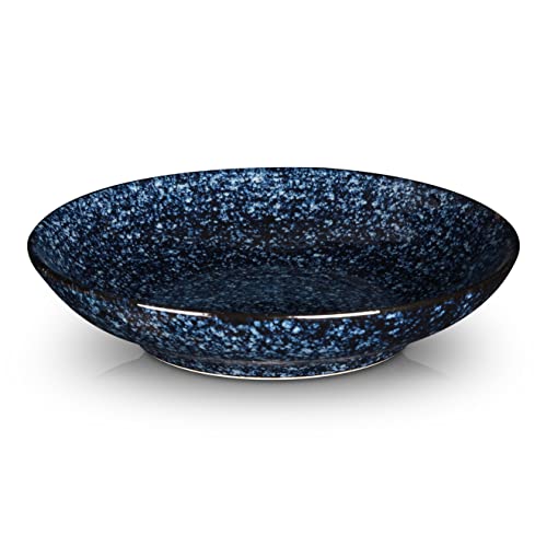 vicrays Ceramic Pasta Bowls Set, 34 Ounce Large Ripple Salad Bowls, Wide and Shallow, Chip Resistant, Dishwasher Microwave Safe, stoneware Bowls for Kitchen, Serving Bowls, Set of 4 (Blue)