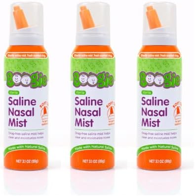 Boogie Saline Nasal Spray Mist for Baby and Kids, Allergy Relief, Nasal Decongestant, Made with Saline, Fresh, 3.1 Ounce (Pack of 3)