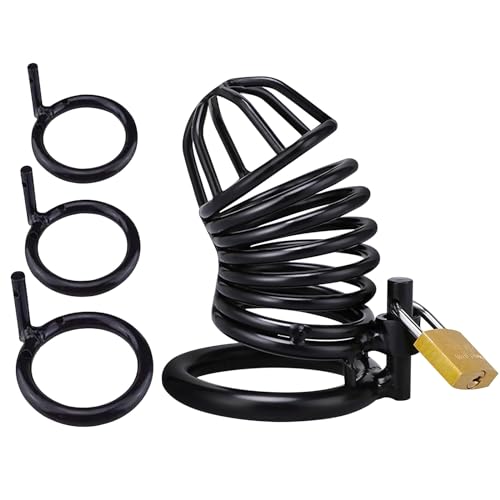 Man Chastity cage with 3 Different Sizes Cock Rings with Lock Chastity Device Fetish Chastity Sex Toy SM Bondage Chastity Sex Toy for Men SM Fetish