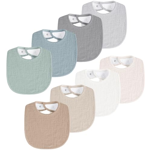 8 Pack Muslin Baby Bibs for Boys Girls, Soft Cotton Baby Bibs for...