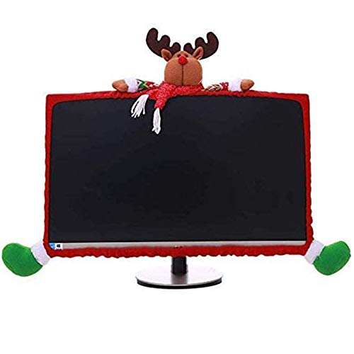 Christmas Computer Monitor Cover, WREWING Elastic Christmas Decorations Computer Monitor Border Cover, Elastic Laptop Computer Cover for Home Office Decorations and New Year Gift Ideas (Milu Deer)