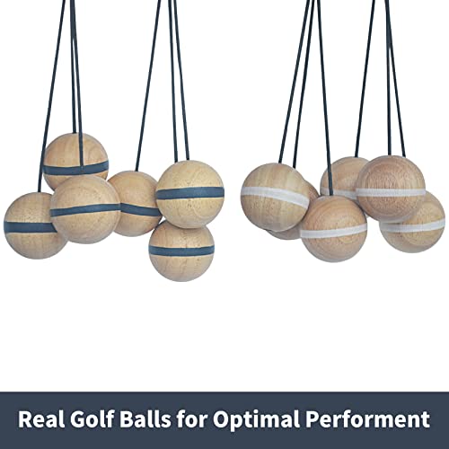 Wooden Ladder Toss Bolas, 6 Pack Rubber Wood Tossing Balls Replacement For Ladder Golf Game - Outdoor Lawn Yard Beach Game For Kids Adults Family (3 Blue Striped+3 White Striped) #TOP2