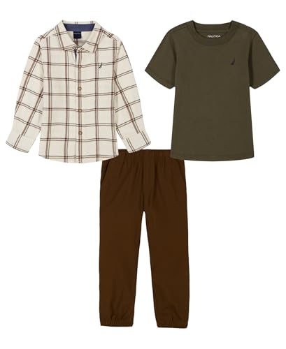 Catálogo de Ropa de Náutica para - los preferidos. 47 Nautica - Juego de pantalones de 3 piezas, Hoja de uva/Farina Heather/Crew Brown, 2 Años
