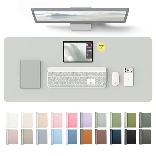 Image of YSAGi Leather Desk Protector, Office Mat, Large Mouse Mat, Non-Slip PU Leather Blotter, Laptop Desk Mat, Waterproof Writing Pad for Office and Home(Light Grey, 42 inch x 17.2 inch)