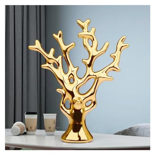 HEHUANG Ceramic Fortune Tree Sculpture Desktop Ornaments, Modern Style Money Tree Good Luck Decorations, Money Tree Creative Statue Home Decor for Home, Bedroom, Living Room, Office (golden)
