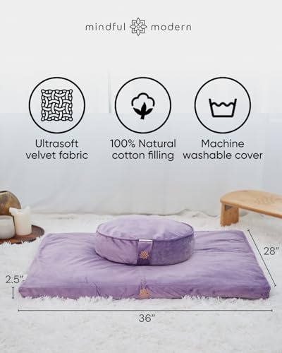 Image of Mindful & Modern Zabuton Meditation Mat - Cotton Filled Yoga and Meditation Pad - Zabuton Meditation Cushion for Kneeling and Sitting Support - Large Rectangular Sitting Floor Pillow for Bench or Zafu