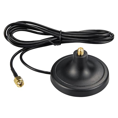 Base Magnética para Antena BOOBRIE, Soporte con Iman y Ventosa, 1.6M Cable RP-SMA a RP-SMA RG174, DC-3000MHz, para Antenas WiFi, 4G LTE, Lora, IoT, Coche, Barco, Exterior