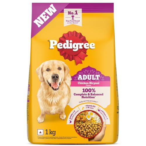 Image of Pedigree Adult Dry Dog Food, New Chicken Biryani Flavour, 1 kg, Protein of 4 Chicken Pieces, Vitamin D3 of 6 Eggs, Calcium of 7 Cups of Yogurt, 100% Complete and Balanced Nutrition​