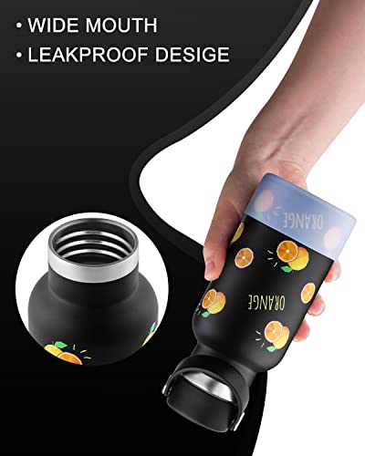 Insulated Kids Water Bottle With Straw Lids Stainless-Steel Thermal Drinking Bottle 5D Printed 12Oz Orange #TOP2