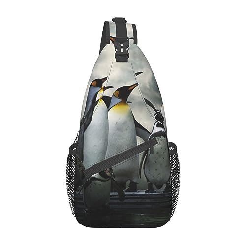 Sac à dos à bandoulière imprimé famille de pingouins style croisé compact noir