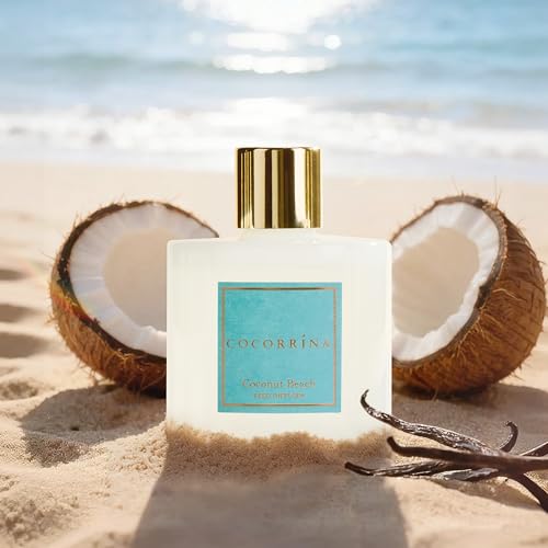 Image of COCORRINA Reed Diffuser - Coconut Beach 6.7 fl oz Reed Diffuser with Sticks, Home Bedrrom Bathroom Shelf Decor