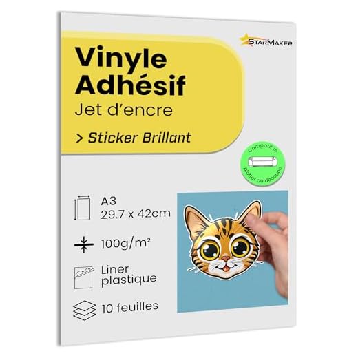10 Blatt A3 Glänzende Vinyl-Aufkleberfolie mit Kunststoff-Liner - Bedruckbares Selbstklebepapier für Inkjet-Drucker, Wasserfest & Haltbar - Ideal für Premium-Sticker