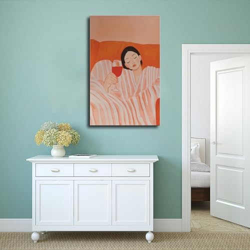 Tableau femme en robe orange et vin déco salon 50x75 cm - 4