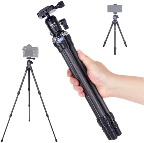 AOKA 28in/1.1lb Lightweight Compact Carbon Fiber Tripod with 360° Ballhead Travel Mini Tripod for Mobile Phone and Compact Mirrorless Cameras Black