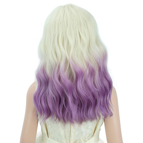 Image of PATTNIUM Girls Purple Ombre Short Curly Wavy Wigs Kids Side Part Shoulder Length Heat Resistant Synthetic Wig Halloween Cosplay Costume Party Wigs