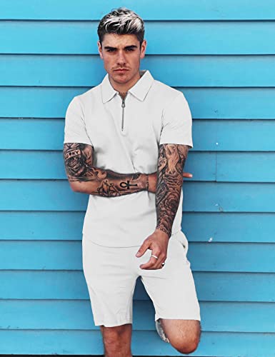 Urru Mens Short Sleeve Casual Polo Shirt And Shorts Sets Two Piece Summer Outfits Tracksuit Set For Men White Xxl #TOP2