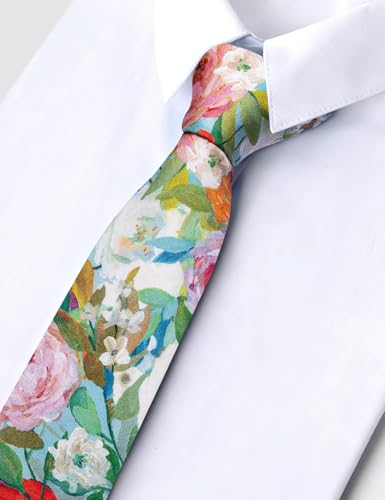 Image of Barry.Wang 100% Cotton Floral Ties for Men 63 inch Extra Long Necktie Clip