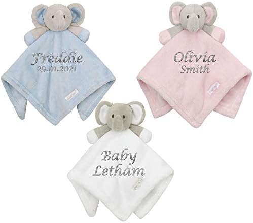 Personalised Newborn Comforter Baby Teddy - Embroidered Comforter with Baby Elephant Toy | Personalised Baby Gifts for Girls and Boys Newborn Baby Presents Blanket and Baby Toys 0-6 Months Blue