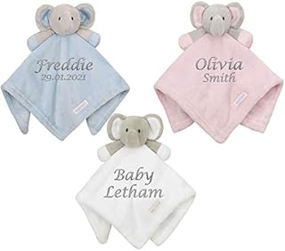 Personalised Newborn Comforter Baby Teddy - Embroidered Comforter with Baby Elephant Toy | Personalised Baby Gifts for Girls and Boys Newborn Baby Presents Blanket and Baby Toys 0-6 Months Blue