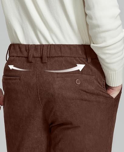 Susclude Mens Corduroy Dress Pants Classic Fit Pants 30"/32"/34" Old Money Vintage Stretch Work Casual Business Trousers3