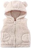 CAHL&FAUO Baby Boys Girls Fleece Vest Zip Up Cute Bear Jackets Fuzzy Fall Winter Warm Clothes Toddler Outwear Beige 80cm