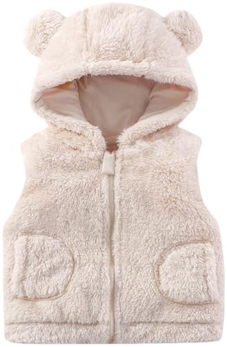 CAHL&FAUO Baby Boys Girls Fleece Vest Zip Up Cute Bear Jackets Fuzzy Fall Winter Warm Clothes Toddler Outwear Beige 80cm