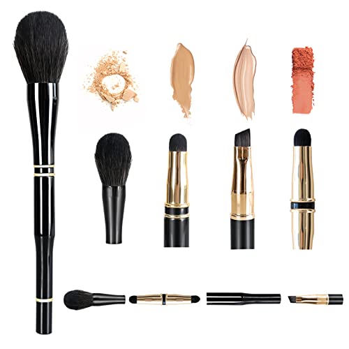 Falliny 4 in 1 Dual Makeup Brush Set, Travel Double Ended Foundation Powder Makeup Brush Kabuki Eyeshadow Face Concealer Brush for Blending Liquid,Sunscreen, Blush or Flawless Powder Cosmetics