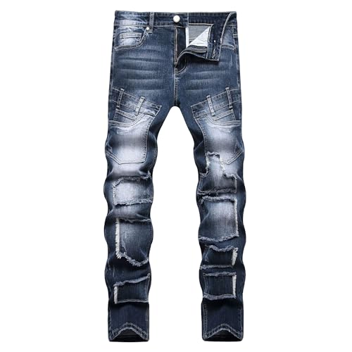 Jeans pour homme droit ZDJSWJ style splice avec breaking hole et finitions zip