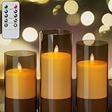 Wondise Flameless Flickering Candles with Remote and Timer, Battery Operated with Moving Wick, Glass LED Candles with Real Wax for Halloween Christmas Home Dinner Decoration (Black