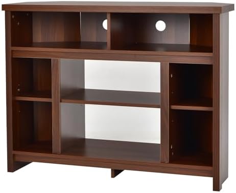 MultigotTV Cabinet for TVs up to 48”, Wooden Fireplace Stand Media Entertainment Center with Adjustable Shelves & Cable Management, Corner TV Console Table for Living Room, Bedroom (Coffee)