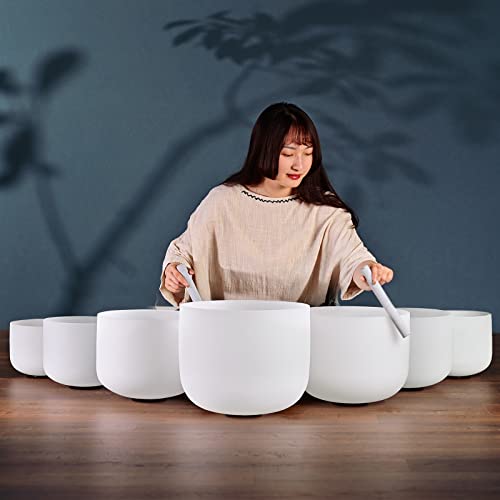 432Hz 8-14 Inch Set Of 7 Pcs Frosted Quartz Crystal Singing Bowls With 2 Pcs Carrying Case Bag #TOP4