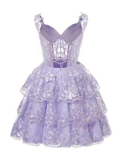 YOFF Sparkly Tiered Lace Homecoming Dresses Corset for Teens Spaghetti Straps Puffy Short Prom Cocktail Gowns YO1274