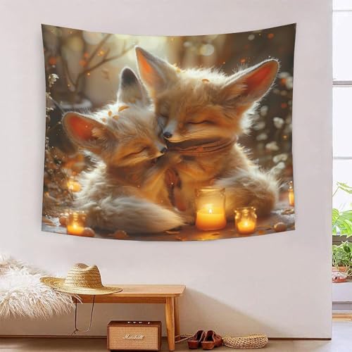 Tapisserie murale fox 3d 180x230cm en tissu decoration pour chambre