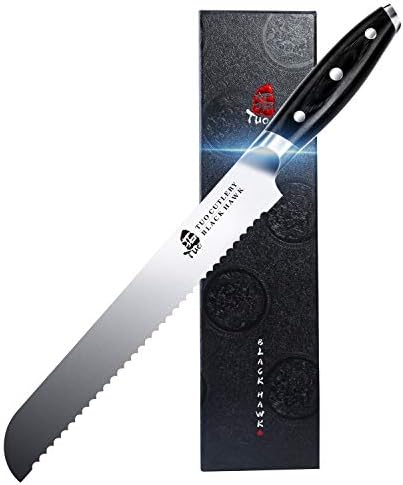 TUO Bread Knife - 9 inch Serrated Bread Cutter Cake Knife - German HC Steel Bread Slicer - Full Tang Pakka Wood Handle -BLACK HAWK SERIES with Gift Box