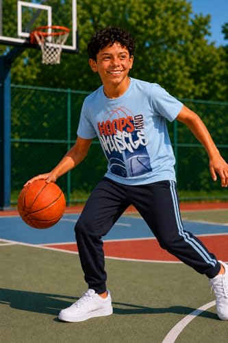 Image of Pro Athlete Boys Pants Set - 3 Piece Active Short Sleeve Graphic Tees Athletic Shorts and Jogger Sweatpants for Boys