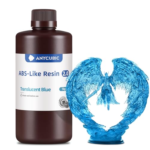 Image of ANYCUBIC 2nd Gen Resin Technology ABS-Like Resin 2.0, 3D Printer Resin with High Toughness, More Precise Details, Low Odor, Wide Compatibility for All LCD Resin 3D Printers (Clear Blue, 1kg)