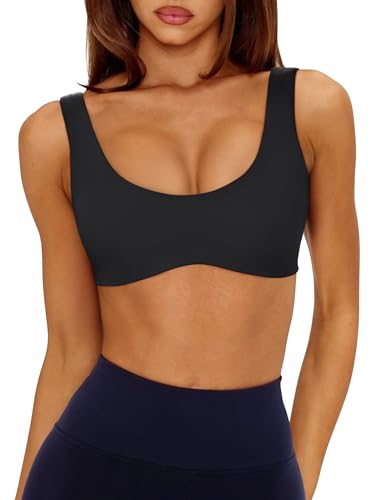 Image of LASLULU Sexy Sports Bras for Women Scoop Neck Sleeveless Padded Bra Workout Yoga Crop Top