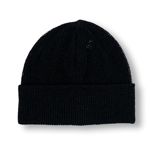 [yokoami＼MADE IN JAPAN] ニット帽 日本製 麻100％ メッシュ編み 涼しい 軽量 高伸縮 春夏秋 メンズ レディース ワッチ (ブラック)