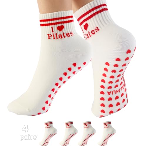 Image of Pilates Socks for Mother's Day,Women Pilates Heart Grip Socks Cuffs,Anti-Skid Cotton Grip for Ballet,Home,Studio 1Pair