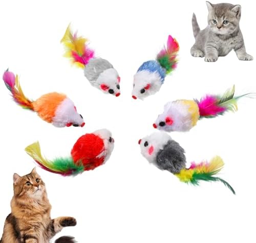 6 piezas de juguete para gatos ratón con cola de plumas juguete interactivo para gatos de peluche ratón gatito juguete interactivo gato ratón juego de juguetes para mascotas ratones para